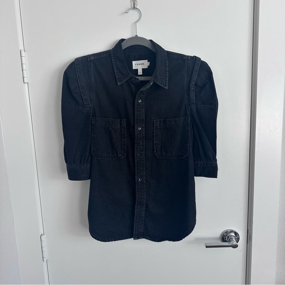 Frame Denim washed black puff sleeve Shirt